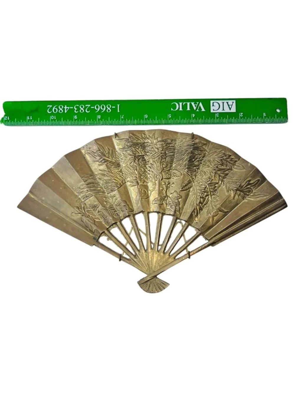 MCM vintage Solid Brass Phoenix & Floral Asian Theme Decorative Fan